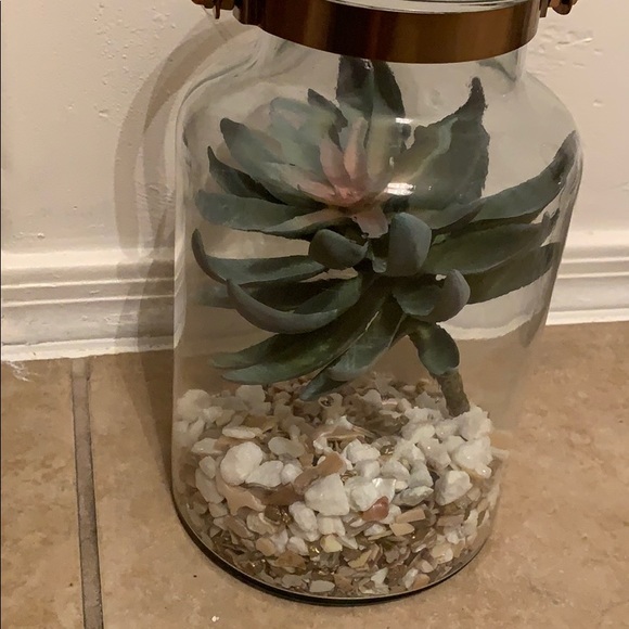 Other - 1 faux succulent in rose gold lantern